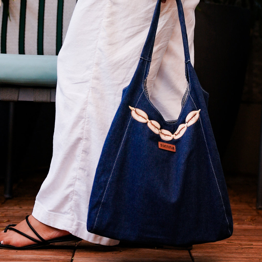 Cowrie Denim Tote Bag